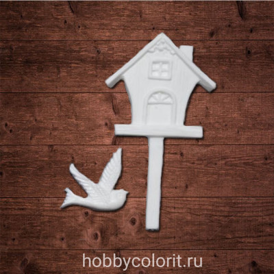 декор из пластика, "Скворечник и птичка", Размер скворечника 4х7 см